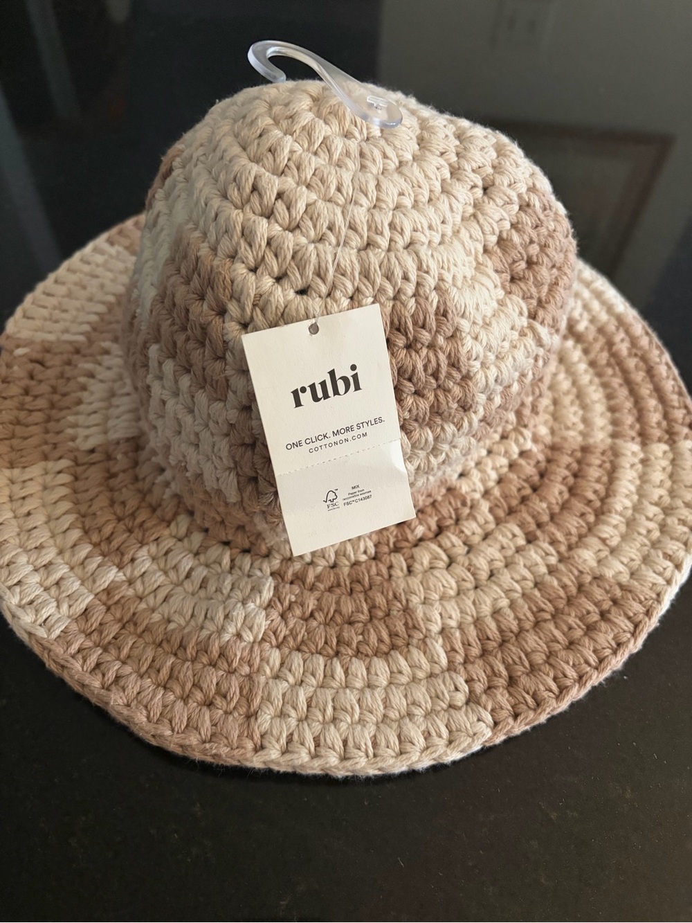 RUBI Kelly Crochet Bucket Hat Natural Checkerboard, Boho, Streetwear, Retro - Picture 2 of 3